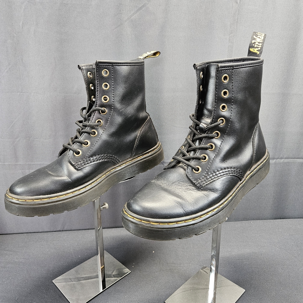 Dr. Martens Zavala Vegan Leather Combat Boots Black Lace Up  Men Sz 6 Women Sz 7